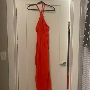 Maxi bright orange halter neck dress